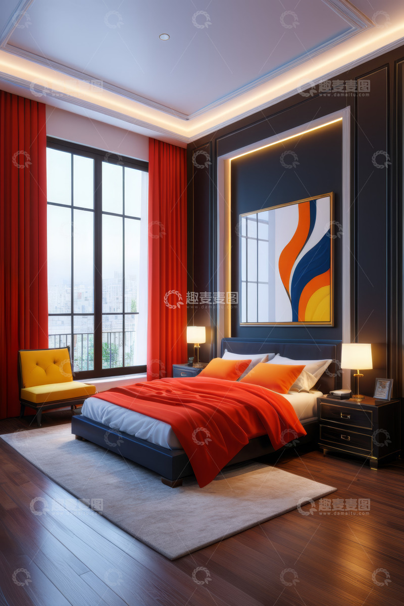 高清大图下载【趣麦麦图】现代风格卧室家居装饰场景