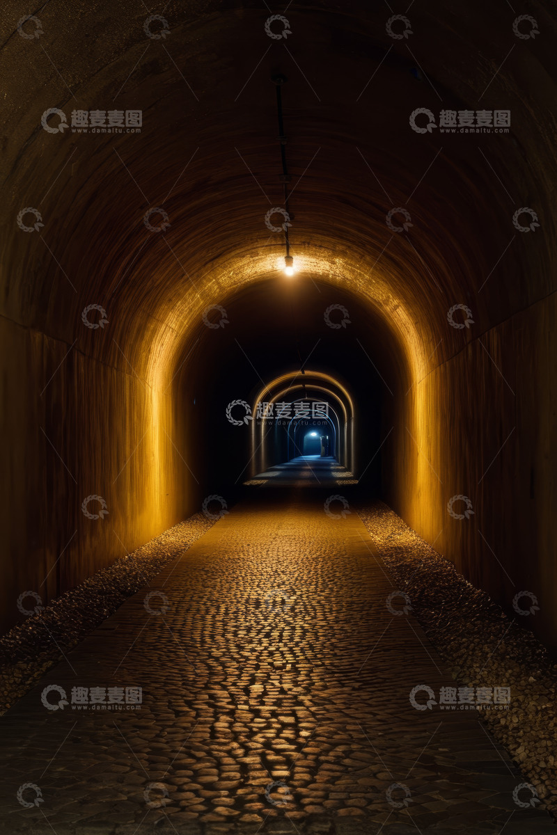 高清大图下载【趣麦麦图】地下隧道内的砖石路面景象