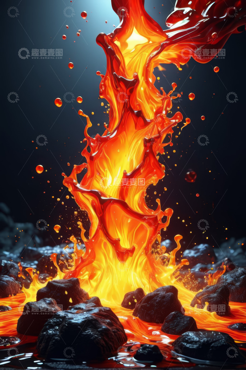 高清大图下载【趣麦麦图】喷发的火焰与岩石景象