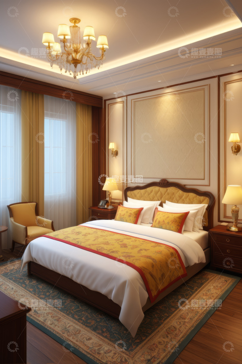 高清大图下载【趣麦麦图】豪华卧室床铺与装饰布置