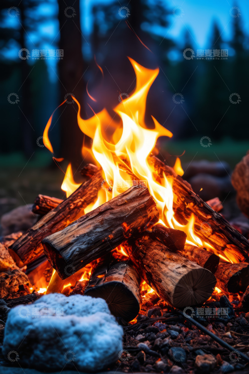 高清大图下载【趣麦麦图】户外燃烧的篝火特写