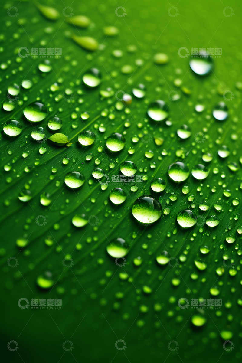 高清大图下载【趣麦麦图】绿叶上晶莹的水珠特写