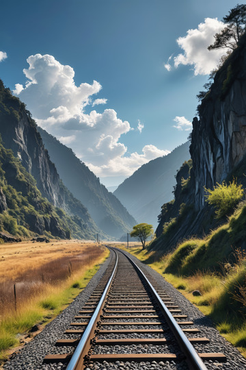 山间延伸的铁路轨道风景
