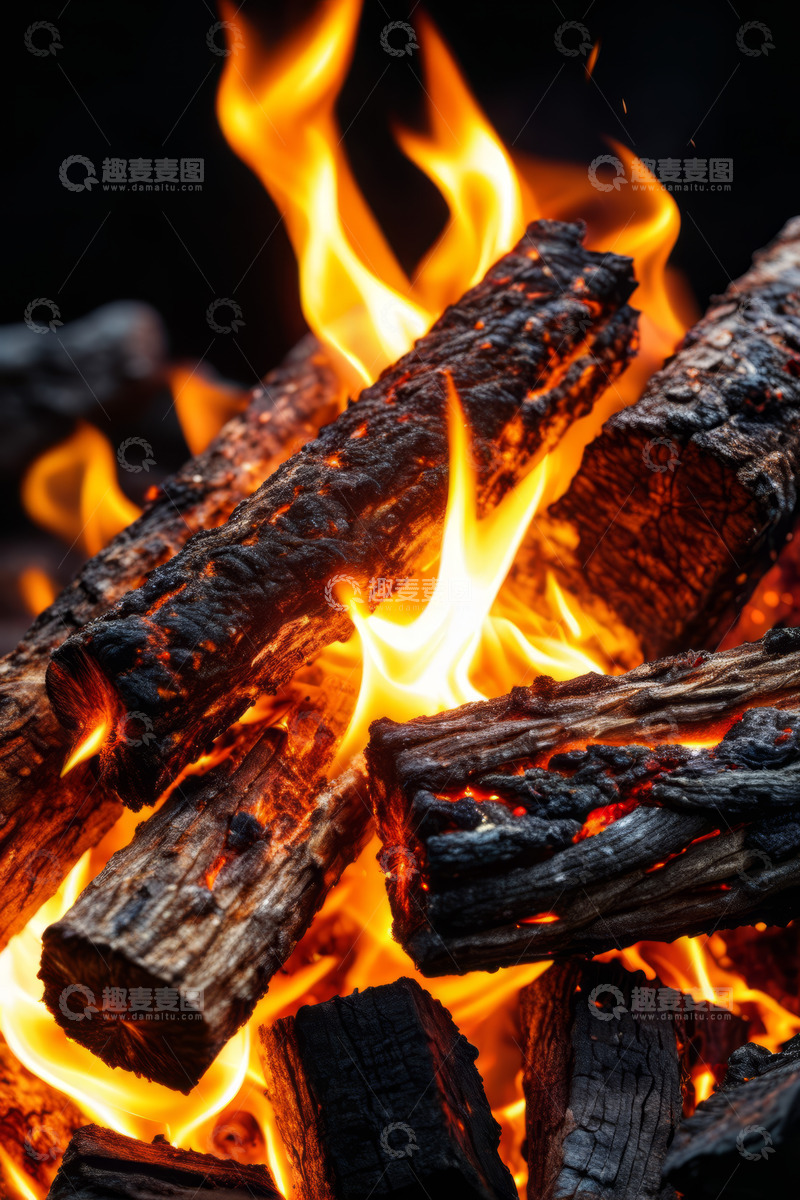 高清大图下载【趣麦麦图】燃烧的柴火火焰特写