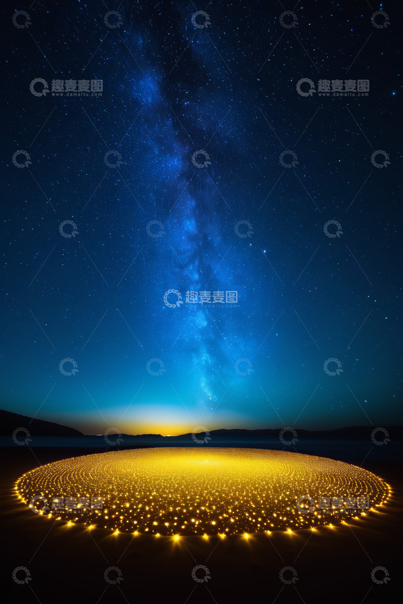高清大图下载【趣麦麦图】夜晚星空下的圆形灯光景观