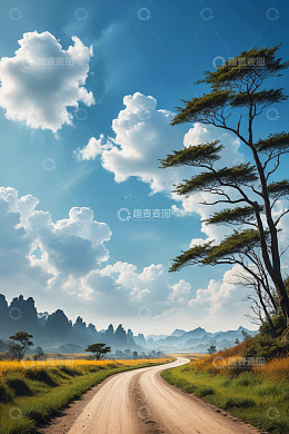 田野间蜿蜒的乡村土路风景