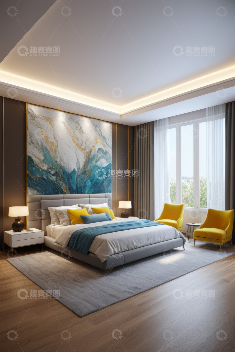 高清大图下载【趣麦麦图】现代风格卧室室内装饰场景