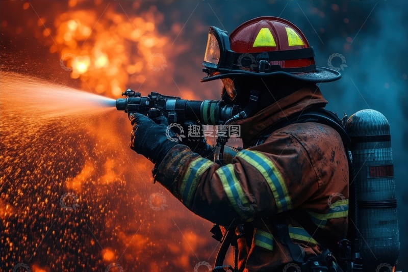 高清大图下载【趣麦麦图】现场灭火的消防员