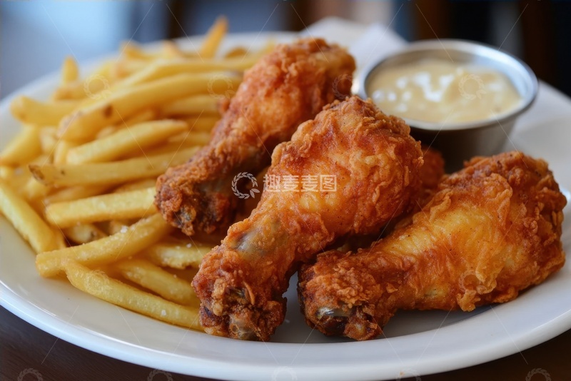 高清大图下载【趣麦麦图】一盘炸鸡腿和炸薯条