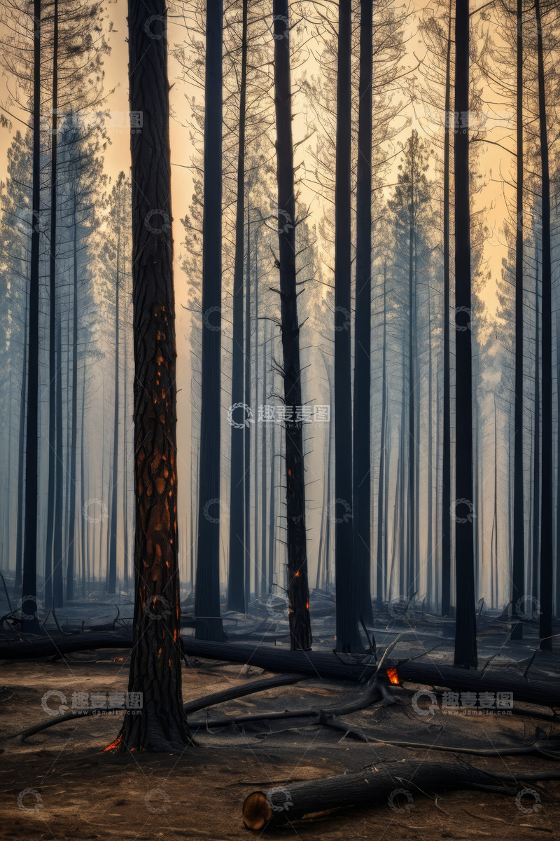 高清大图下载【趣麦麦图】森林野火后的枯木场景