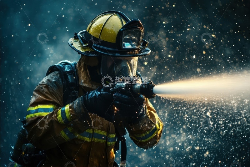 高清大图下载【趣麦麦图】拿着喷水枪的消防员