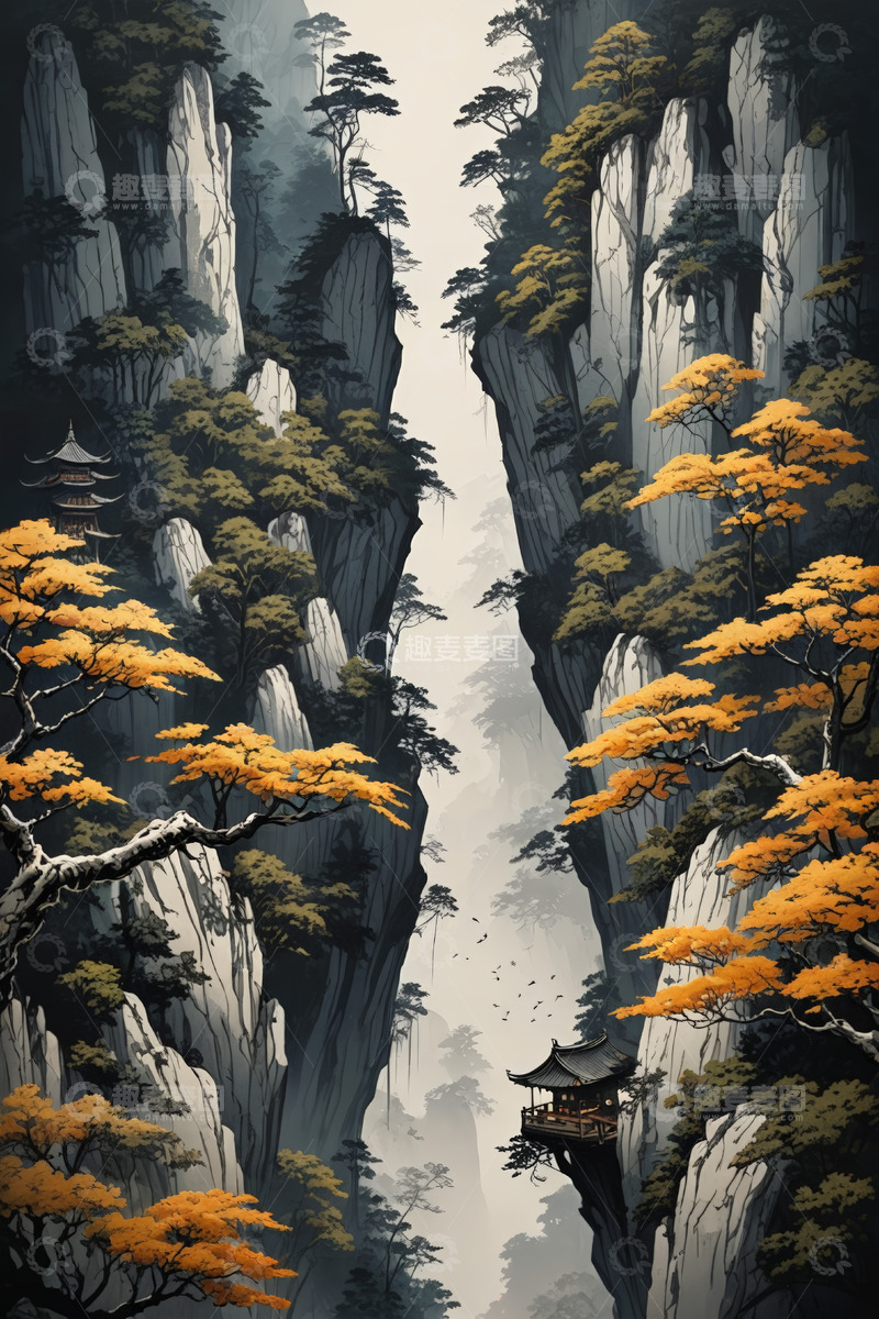 高清大图下载【趣麦麦图】中式山水风景古建筑