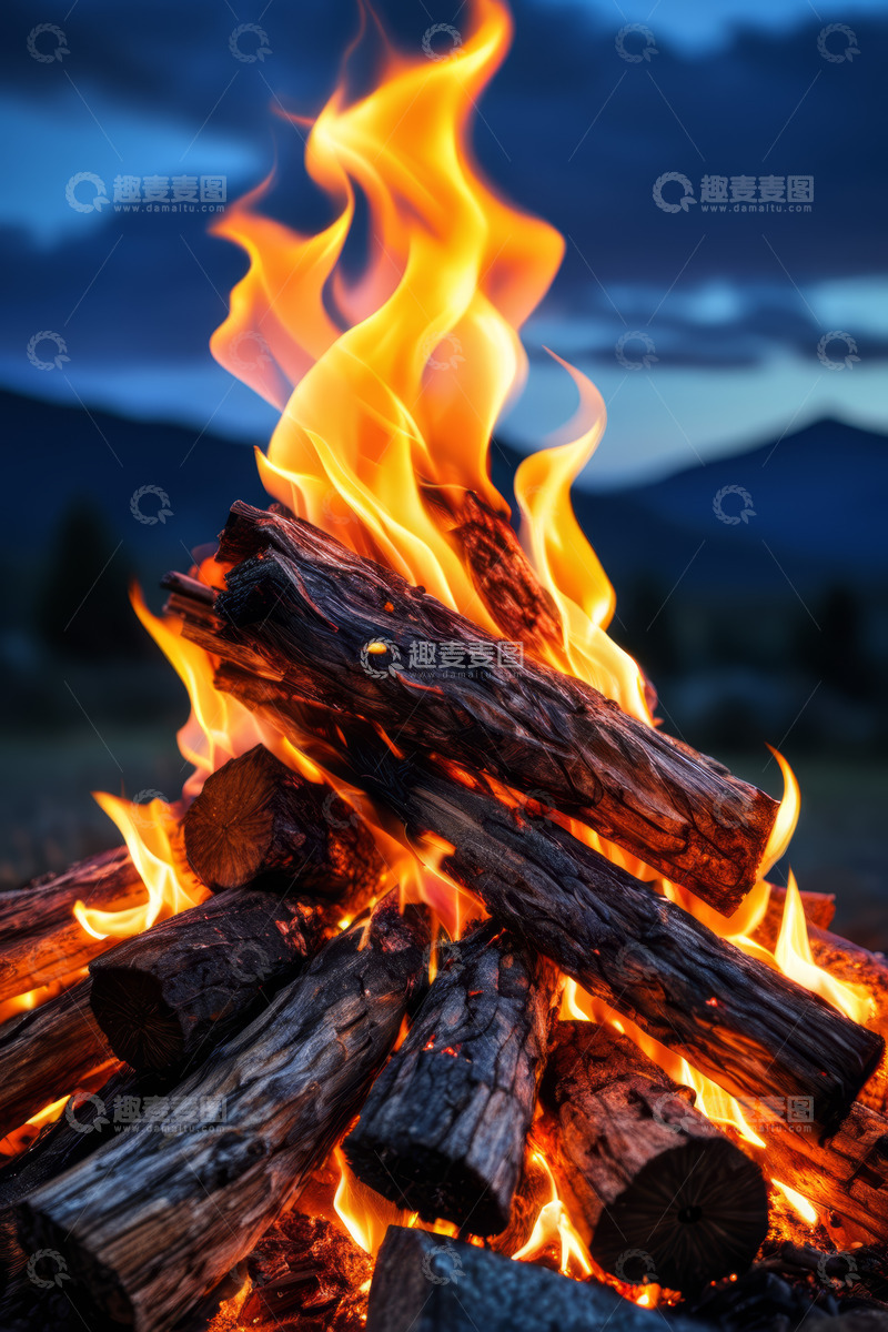 高清大图下载【趣麦麦图】户外燃烧的篝火