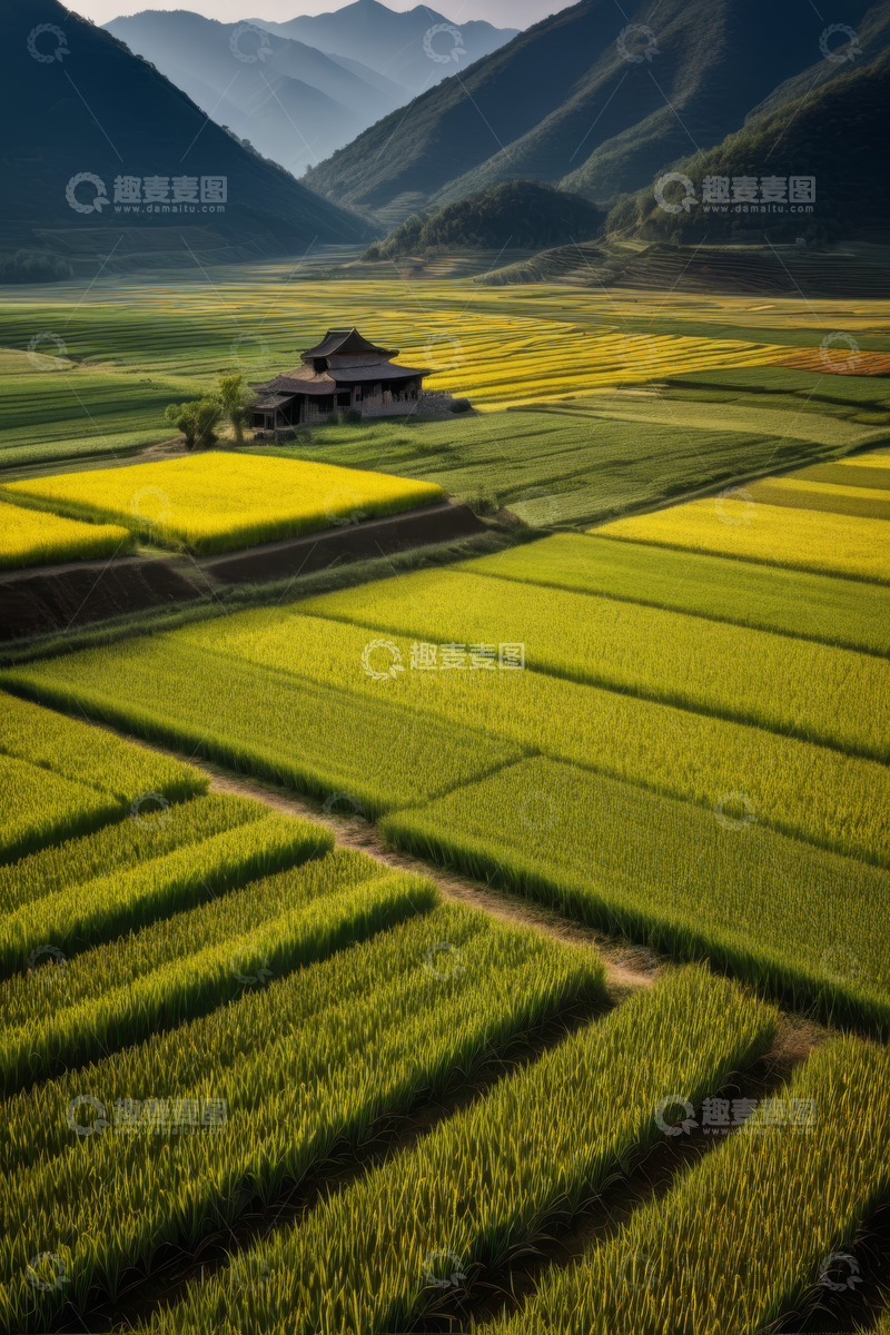 高清大图下载【趣麦麦图】田野间的中式小屋田园风光