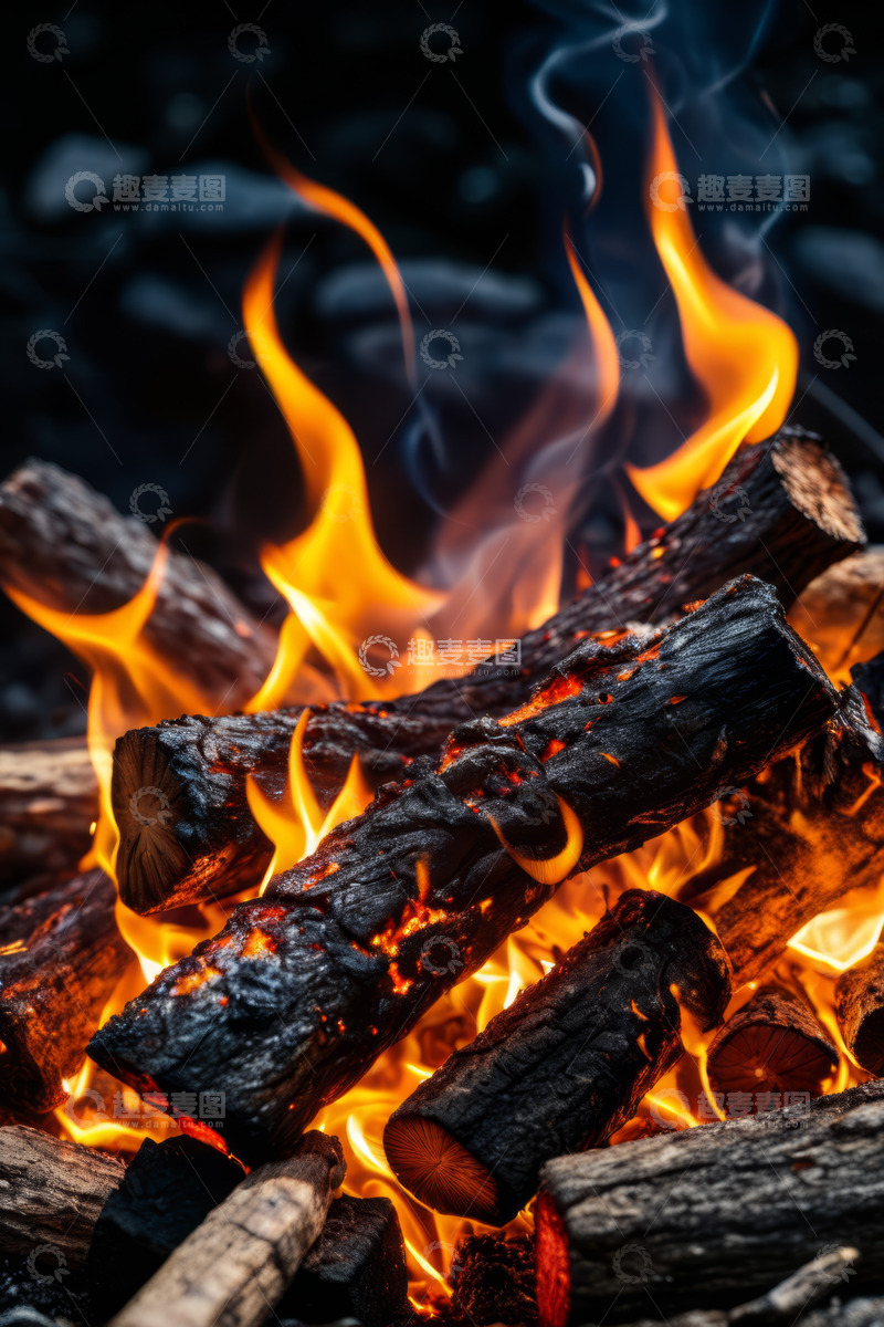 高清大图下载【趣麦麦图】燃烧的木材火焰特写