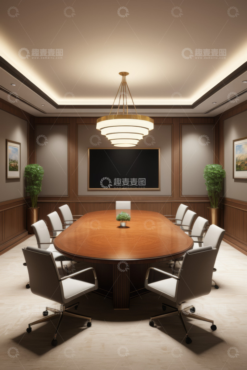 高清大图下载【趣麦麦图】现代风格会议室椭圆形会议桌