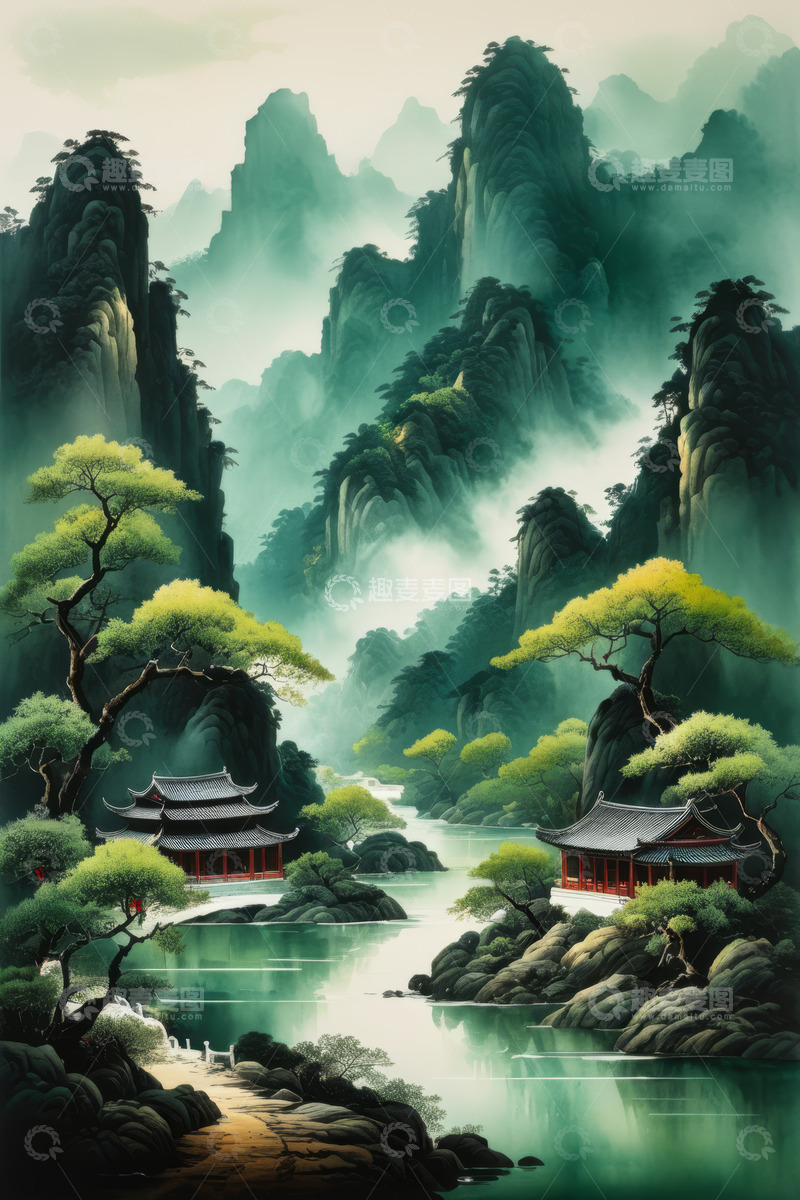 高清大图下载【趣麦麦图】中式山水间的古典建筑景致