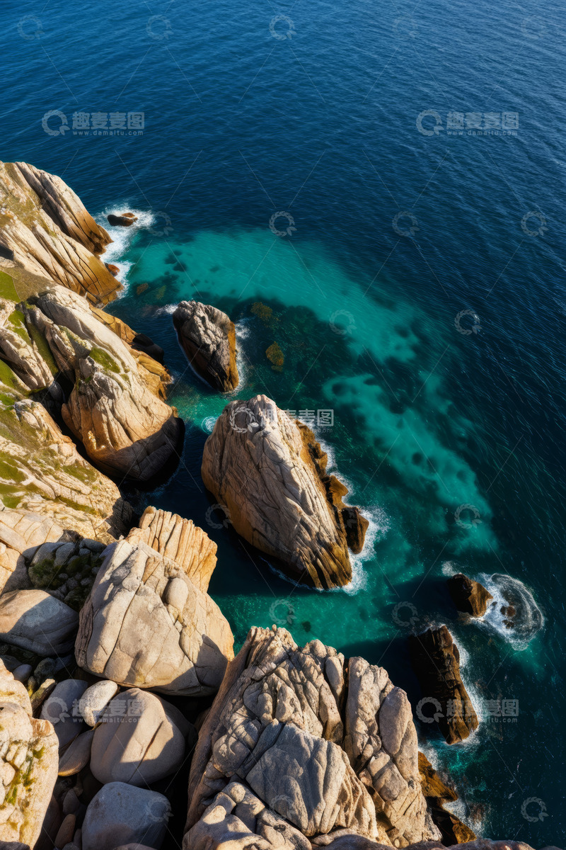 高清大图下载【趣麦麦图】海岸边嶙峋礁石与蓝色海洋