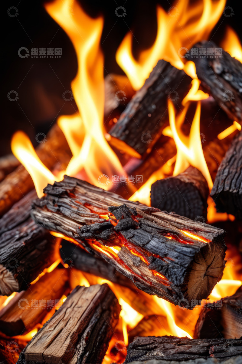 高清大图下载【趣麦麦图】燃烧的木柴火焰特写