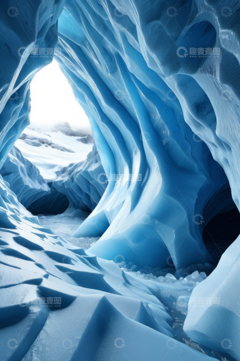 高清大图下载【趣麦麦图】蓝调冰川洞穴内部景象