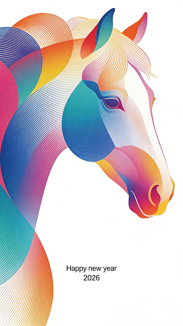 彩线马头新年贺卡插画素材