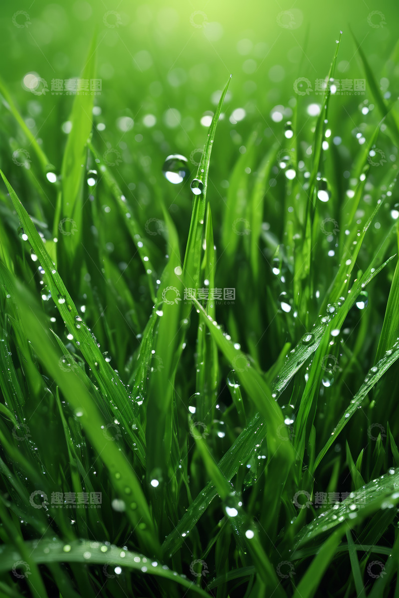 高清大图下载【趣麦麦图】带露珠的嫩绿青草特写