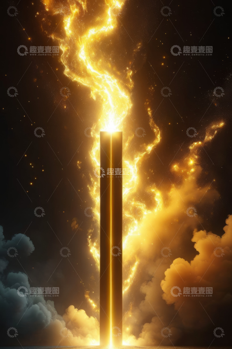 高清大图下载【趣麦麦图】发光光柱与云雾星空场景