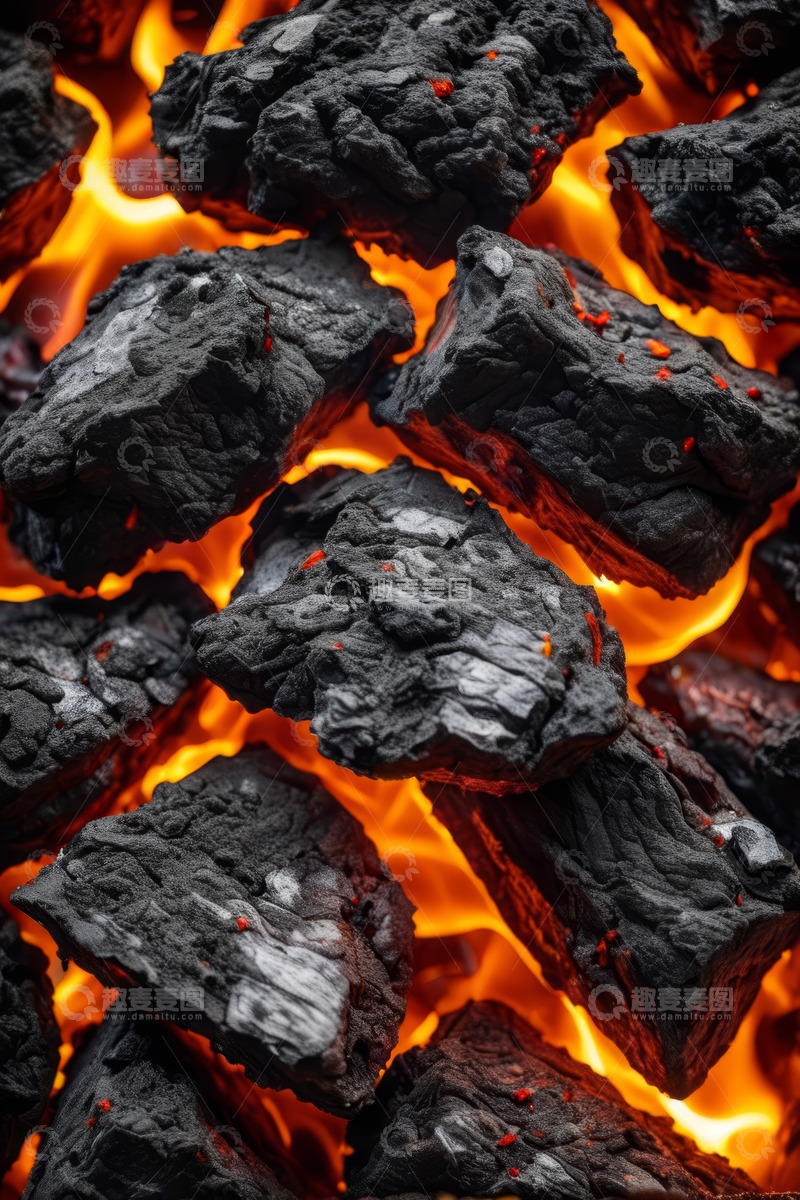 高清大图下载【趣麦麦图】燃烧中的炭火特写