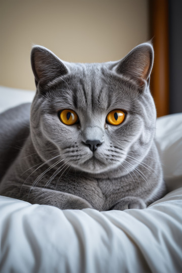 灰色猫咪趴卧在床上