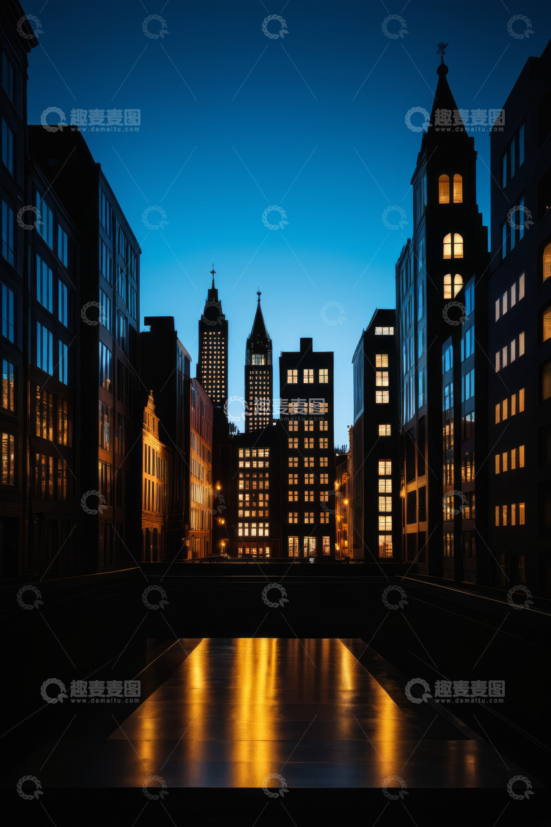 高清大图下载【趣麦麦图】城市建筑黄昏时分街景