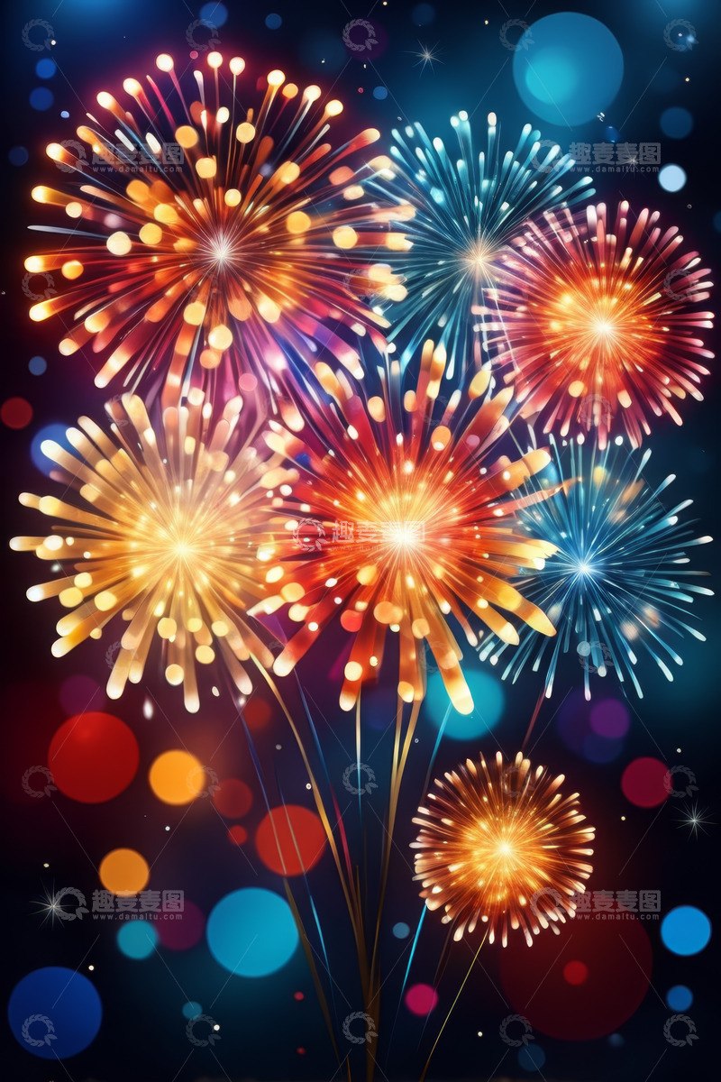 高清大图下载【趣麦麦图】夜空中绽放的绚丽烟花