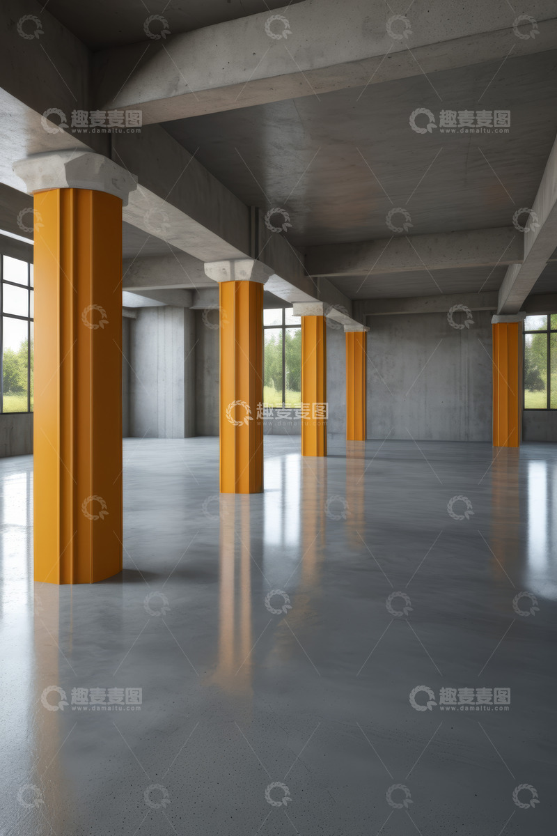 高清大图下载【趣麦麦图】空旷室内带橙色立柱空间