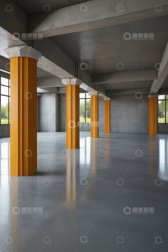 空旷室内带橙色立柱空间