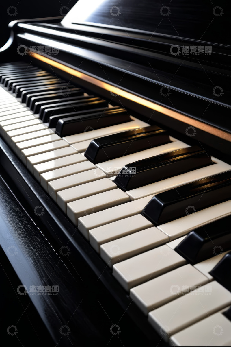 高清大图下载【趣麦麦图】黑色钢琴键盘特写