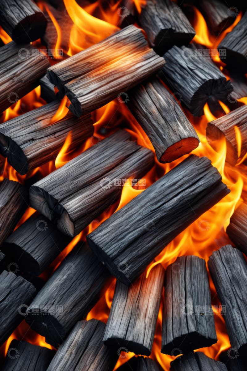高清大图下载【趣麦麦图】燃烧的木柴火焰特写