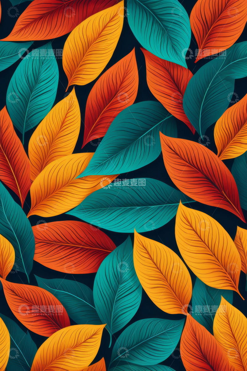 高清大图下载【趣麦麦图】多彩树叶图案背景