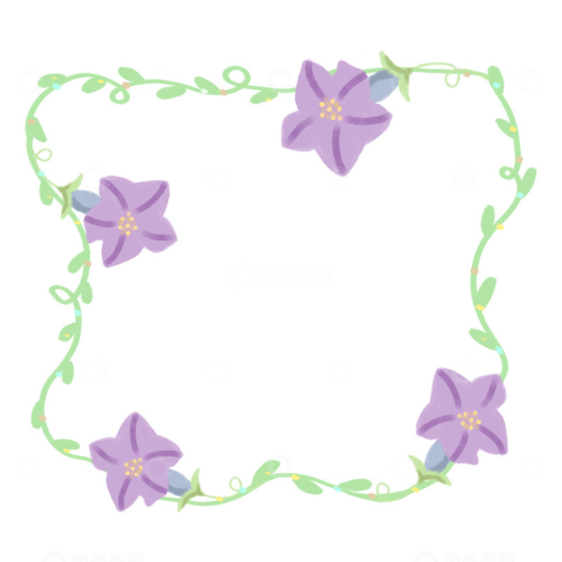 高清大图下载【趣麦麦图】-紫色花卉边框插画设计素材
