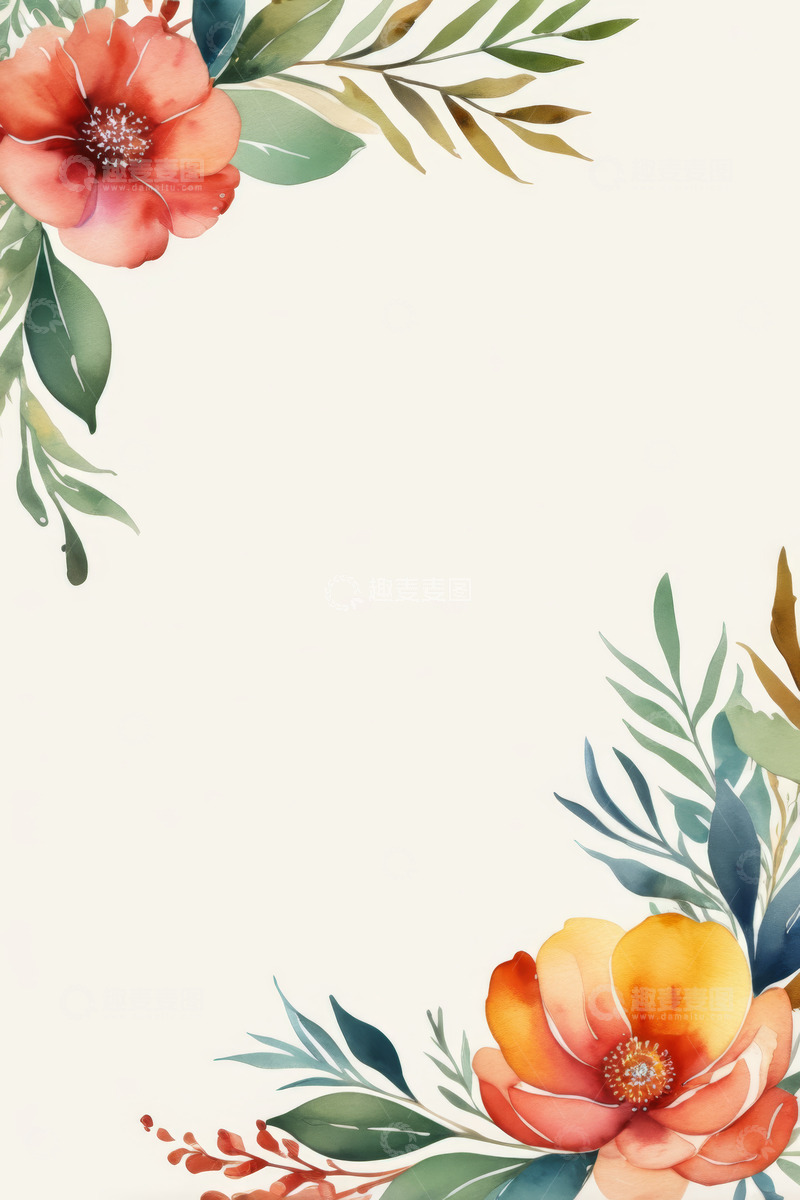 高清大图下载【趣麦麦图】水彩花卉装饰边框素材