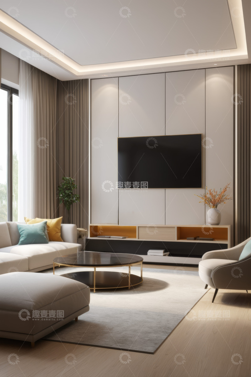 高清大图下载【趣麦麦图】现代简约风格客厅室内场景