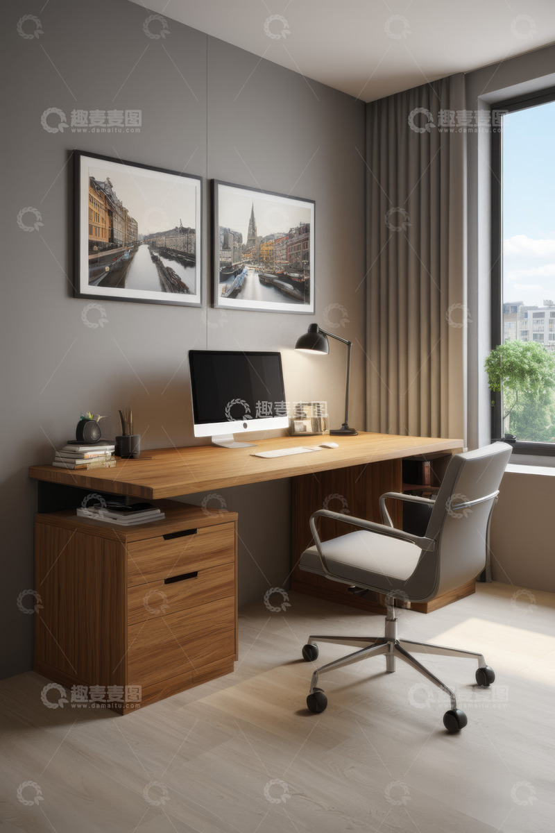 高清大图下载【趣麦麦图】现代房间内的办公桌椅布置