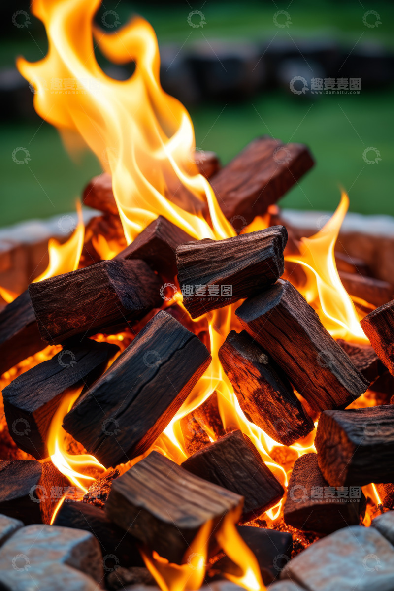高清大图下载【趣麦麦图】户外燃烧的篝火特写