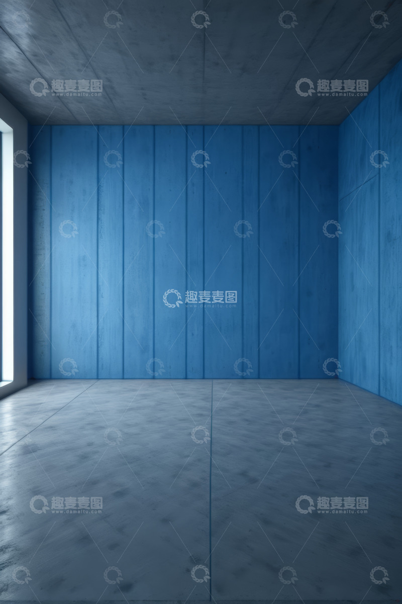 高清大图下载【趣麦麦图】现代蓝色墙面混凝土空房间
