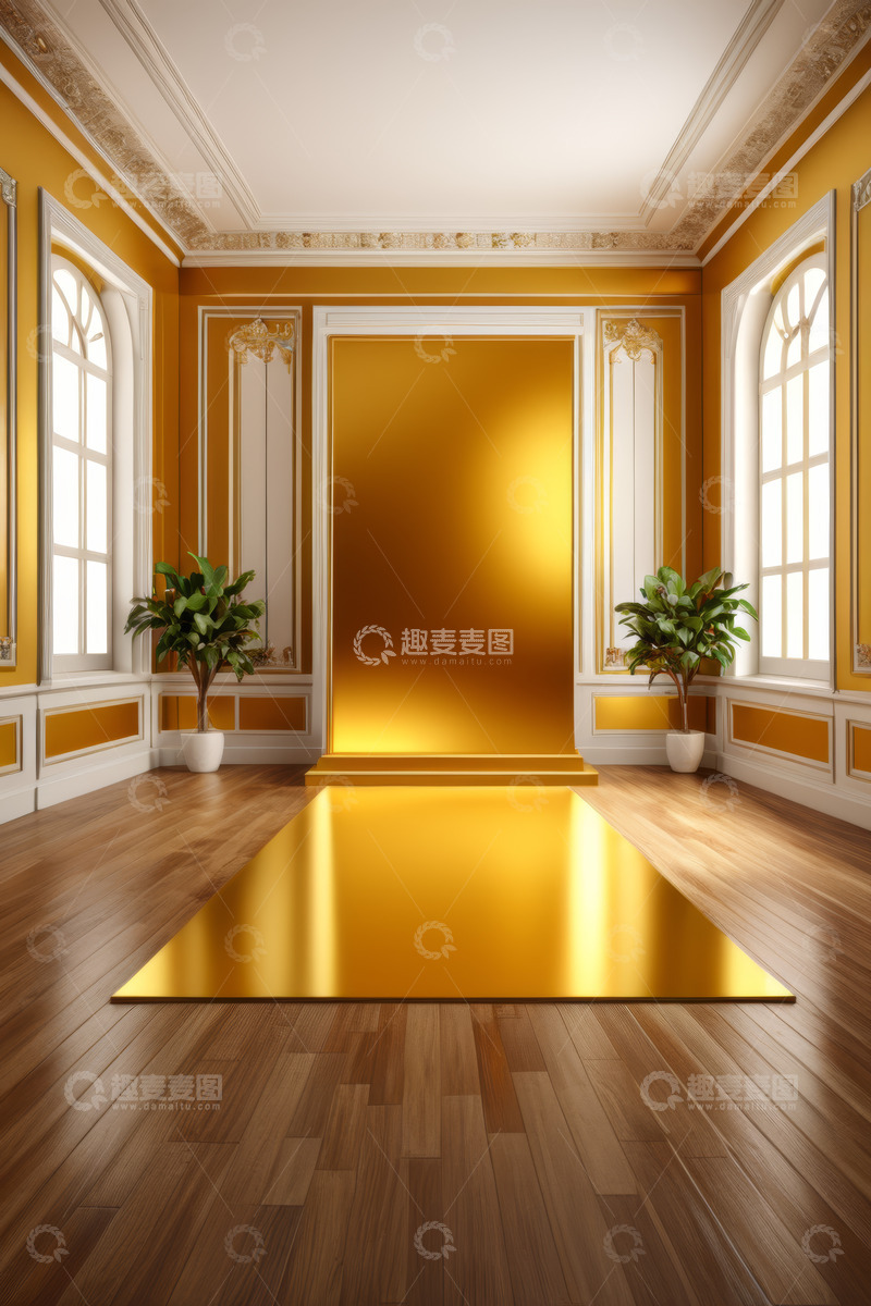 高清大图下载【趣麦麦图】金色装饰的现代室内房间