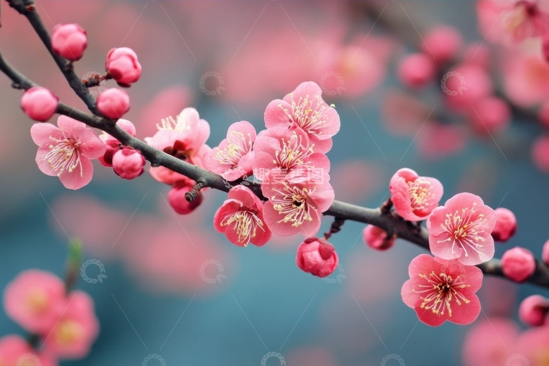 高清大图下载【趣麦麦图】盛开的桃花花枝植物