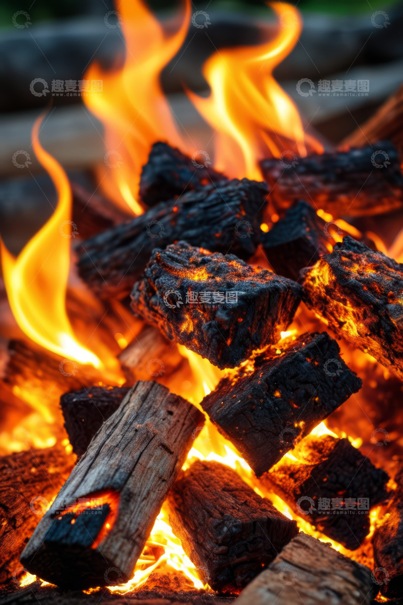 高清大图下载【趣麦麦图】燃烧的木材火焰特写