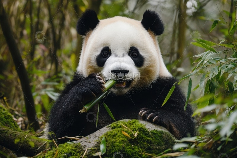 高清大图下载【趣麦麦图】竹林里吃竹子的大熊猫