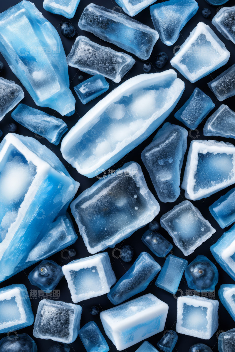 高清大图下载【趣麦麦图】蓝色冰块与蓝莓静物素材