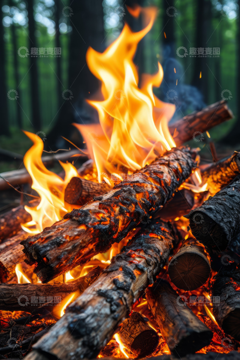 高清大图下载【趣麦麦图】森林中燃烧的木材篝火