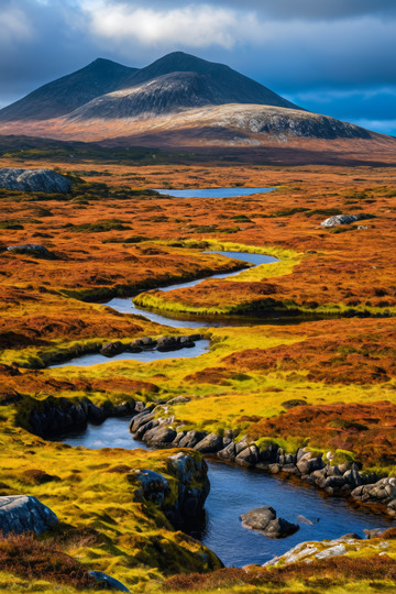 山间草地蜿蜒河流风景
