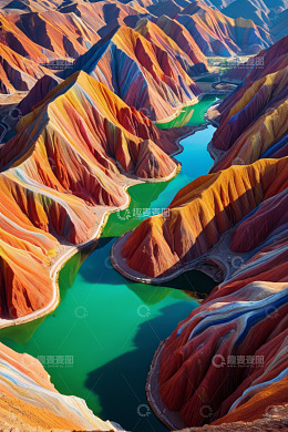 张掖彩色山丘与绿水景观